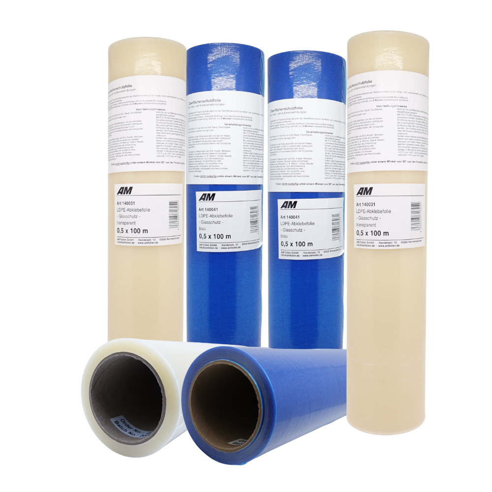 LDPE-Abklebefolie „Glasschutz“ 50 cm x 100 m, blau/weiß, 50 µm