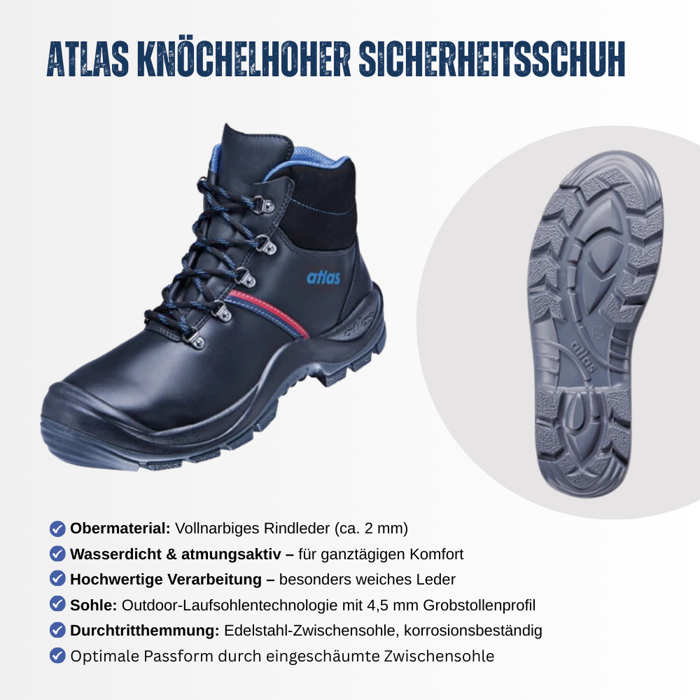 Atlas knöchelhoher Sicherheitsschuh ANATOMIC BAU 500 S3,
