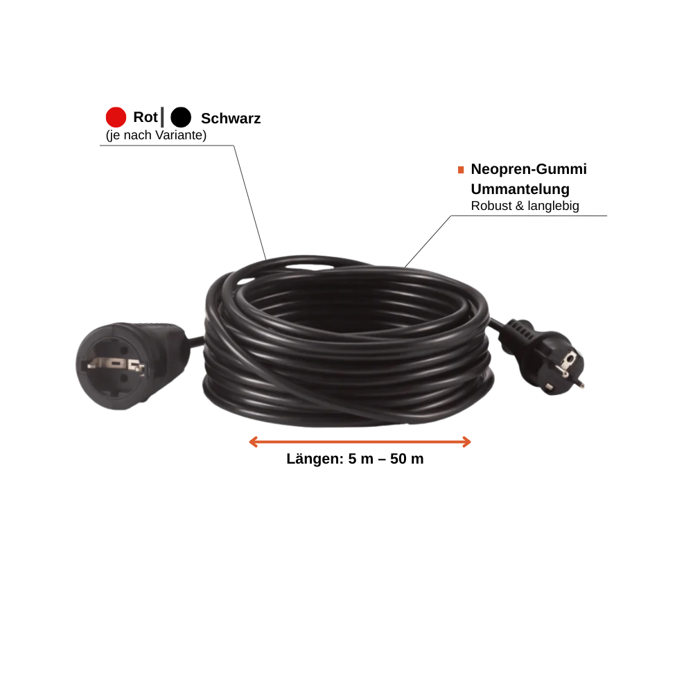 HEDI Verlängerungsleitung Wechselstrom H07RN-F 3G1,5 schwarz/rot