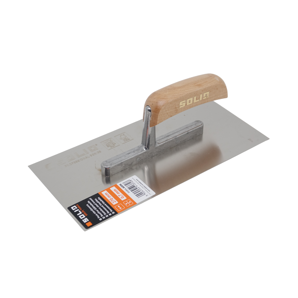 Rostfreie Glättekelle, Traufel Holzgriff 130x270mm