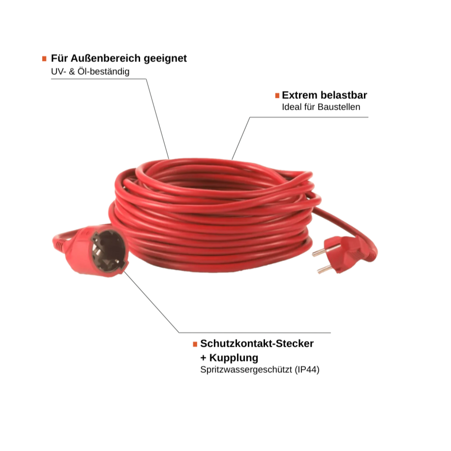 HEDI Verlängerungsleitung Wechselstrom H07RN-F 3G1,5 schwarz/rot