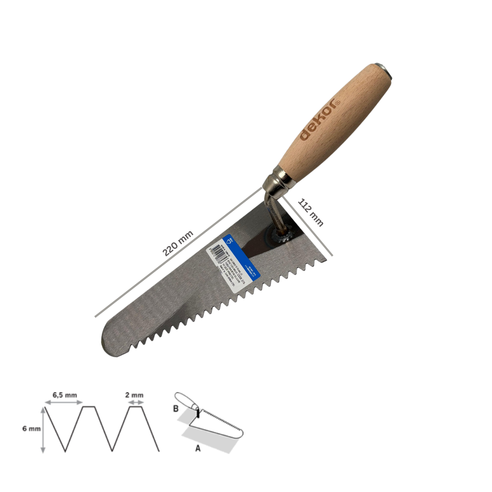 Putzkelle - Maurerkelle gezahnt 220 x 120 mm