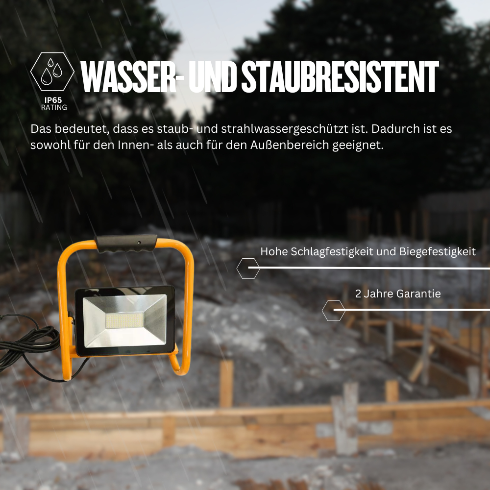 LED Baustrahler SLIM 50 W, 230V, 5 meter Kabel - Scheinwerfer