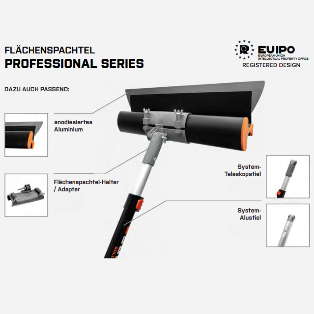 Profi Flächenspachtel SET mit Alu. Teleskopstange & Spachtel- Halter/ Adapter