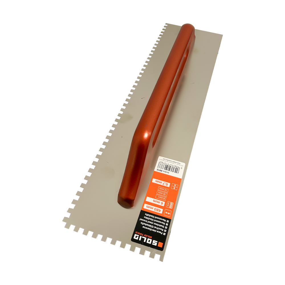 Rostfreie Zahnkelle, rechteck gezahnt, Holzgriff 0,7mm 130*480 mm