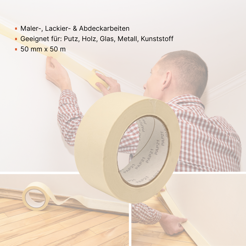 Malerkrepp Abklebeband 50 mm x 50 m – Feinkrepp Abdeckband