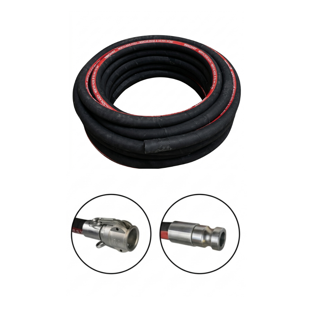 Mörtelschlauch 25 schwarz mit MKVT25 360°/MT25 für System 22, hydraulisch eingebunden, 40 bar