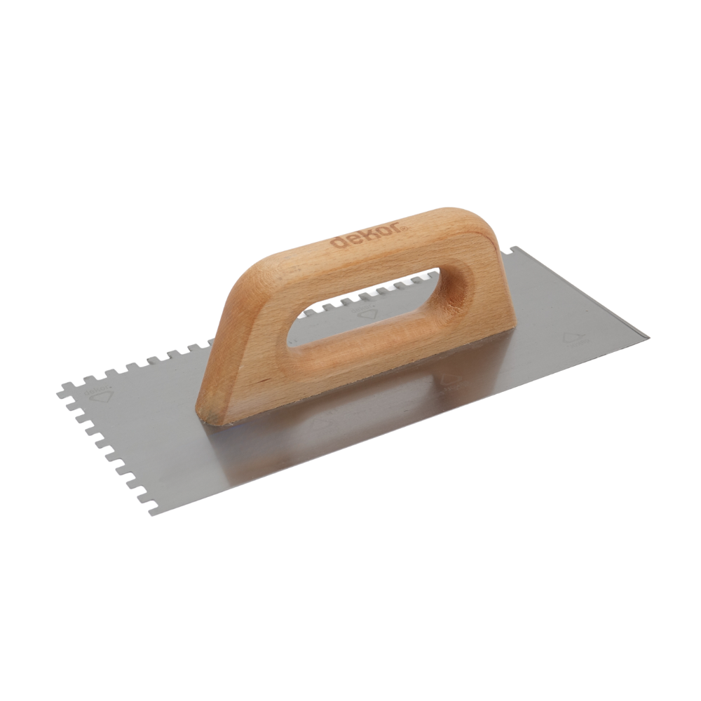 Schweizer Glättekelle gezahnt | Zahnkelle mit Holzgriff