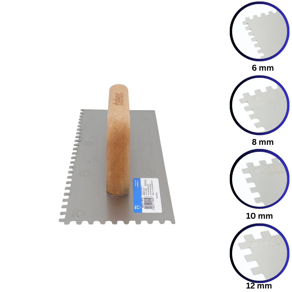Schweizer Glättekelle gezahnt | Zahnkelle mit Holzgriff