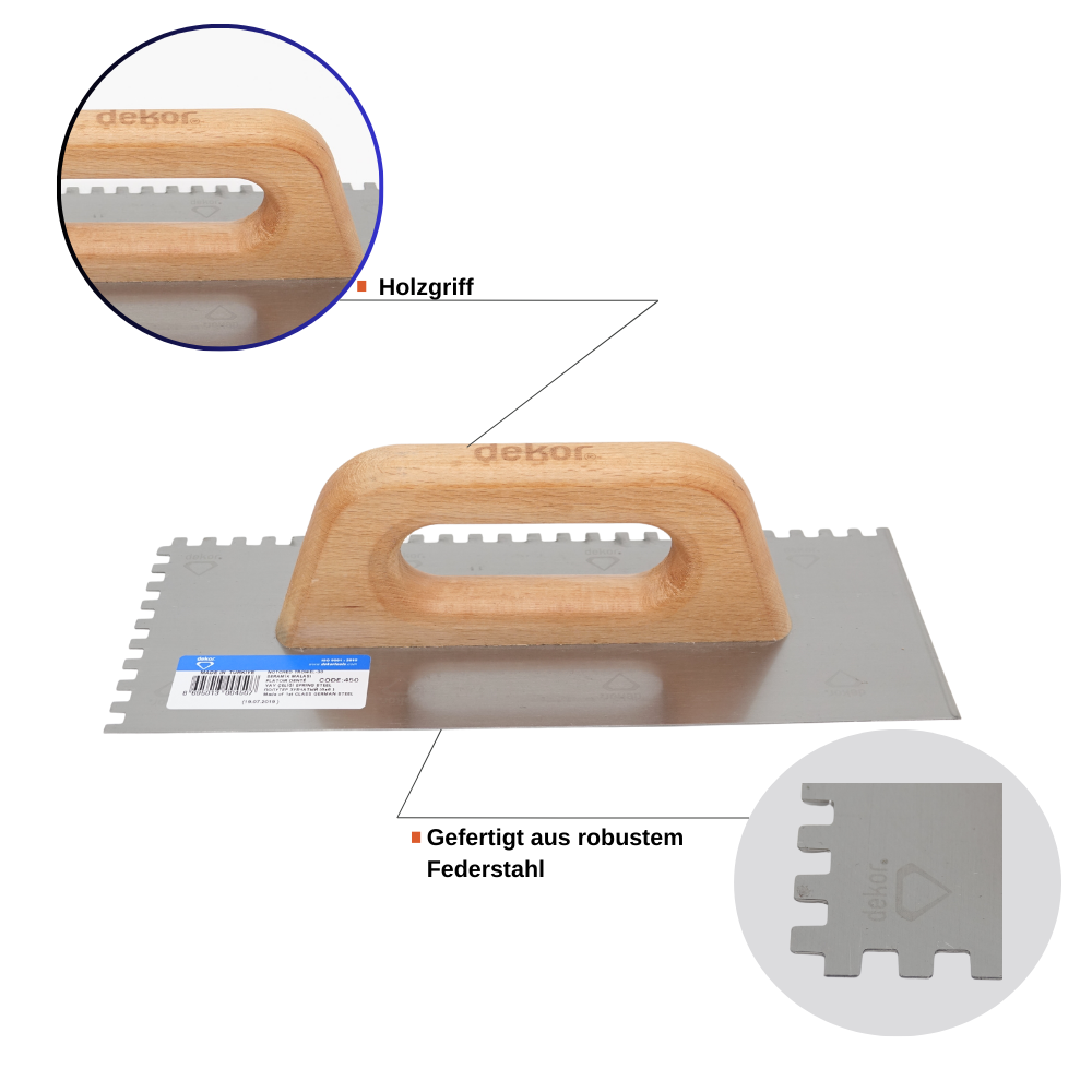 Schweizer Glättekelle gezahnt | Zahnkelle mit Holzgriff