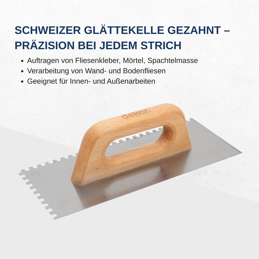 Schweizer Glättekelle gezahnt | Zahnkelle mit Holzgriff