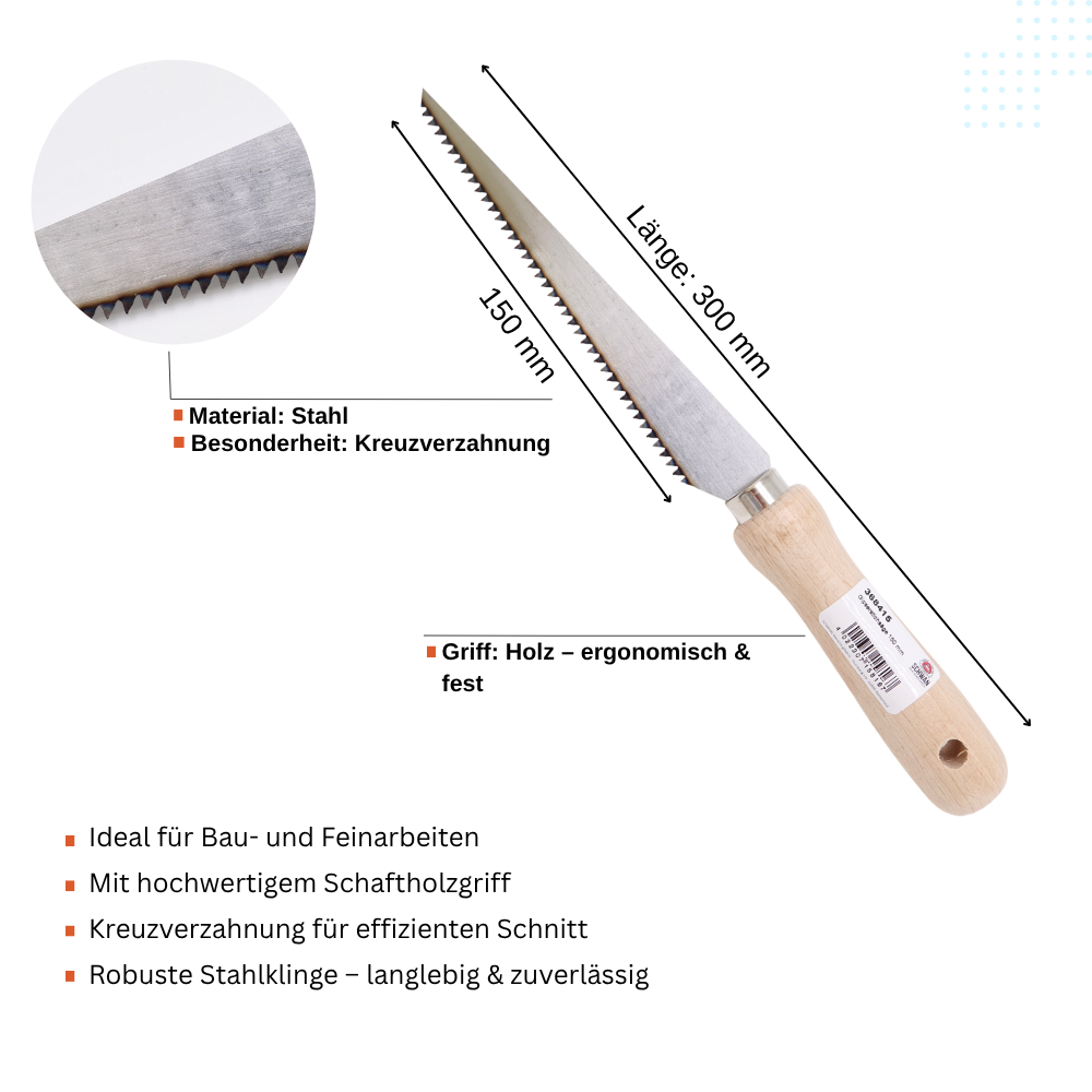 Gipserstichsäge mit Holzgriff 150 mm Gipssäge