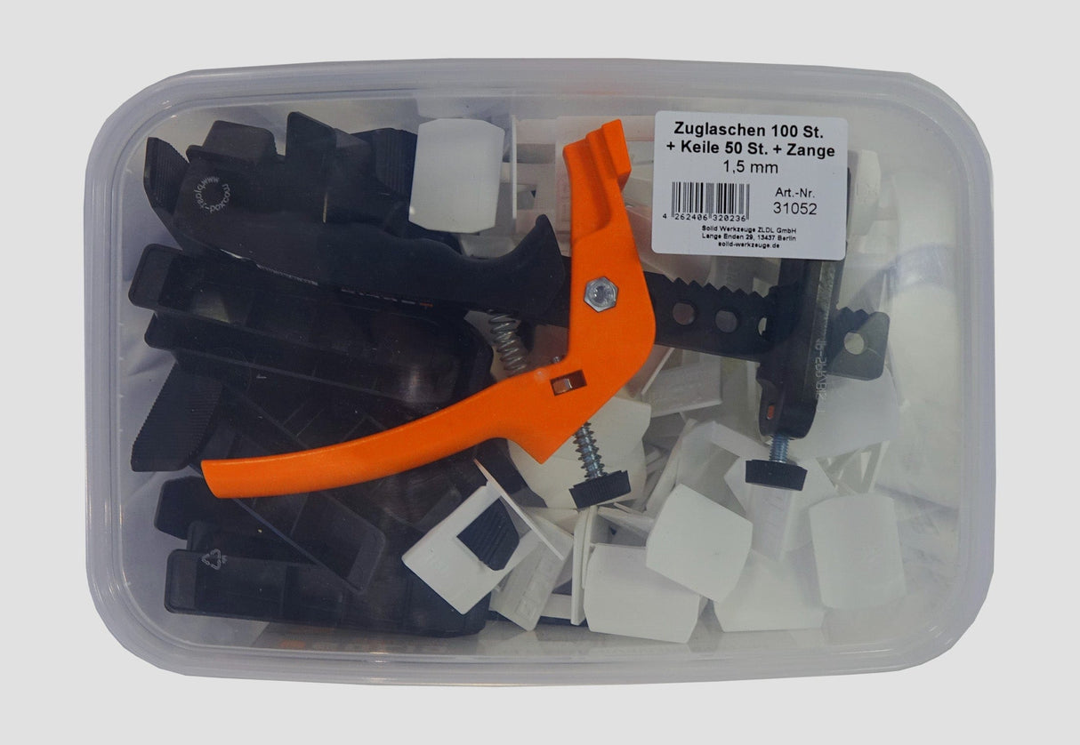 Zuglaschen 100 St. + Keile 50 St. + Zange für Fliesen Nivelliersystem
