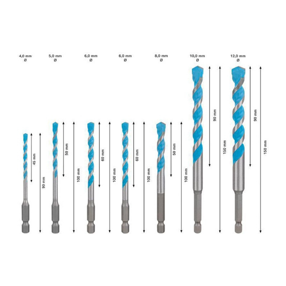 Bohrer-Set EXPERT HEX-9 Multi Construction Arbeitslänge 45/50/60/60/50/90/90 mm 7-teilig Ø 4/5/6/6/8/10/12 mm