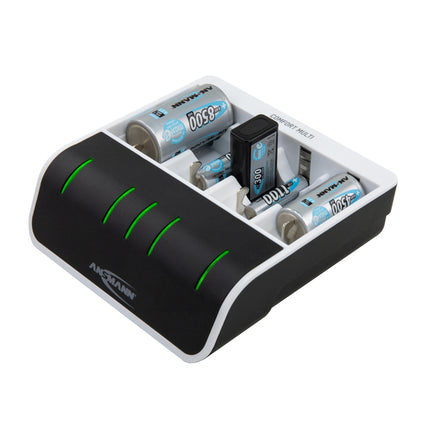 Ansmann – Comfort-Multi Ladegerät mit USB-Eingang für 1-4 NiMH Akkus (AA, AAA, C, D, 9V)