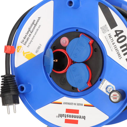 Kabeltrommel Garant 40m H07RN-F 3x1,5mm², IP44, 3 Schutzkontakt-Steckdosen, 230V – BRENNENSTUHL