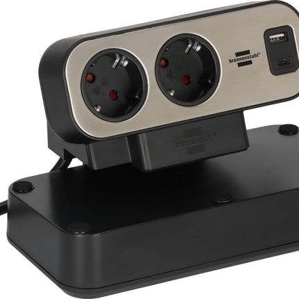 Brennenstuhl Tischsteckdosenleiste estilo Dublex, 9 Steckdosen, 2 USB-Ports, silber