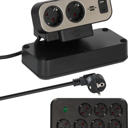 Brennenstuhl Tischsteckdosenleiste estilo Dublex, 9 Steckdosen, 2 USB-Ports, silber