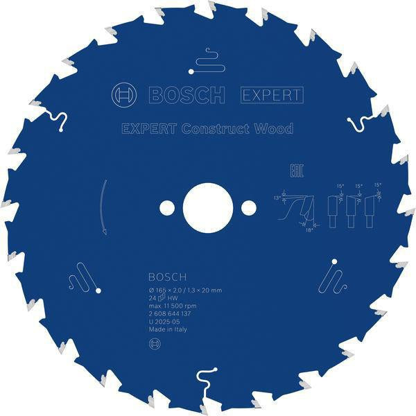 Expert for Construct Wood Kreissägeblatt 165 mm, 24 Zähne, WZ, 20 mm Bohrung, HM – BOSCH