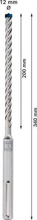 Bosch – Expert SDS max-8X Hammerbohrer Ø 12 mm, Arbeitslänge 200 mm, Gesamtlänge 340 mm, SDS max, 1 Stück