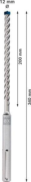 Bosch Expert SDS max-8X Hammerbohrer Ø 12 mm, Arbeitslänge 200 mm, Gesamtlänge 340 mm, SDS max, 1 Stück