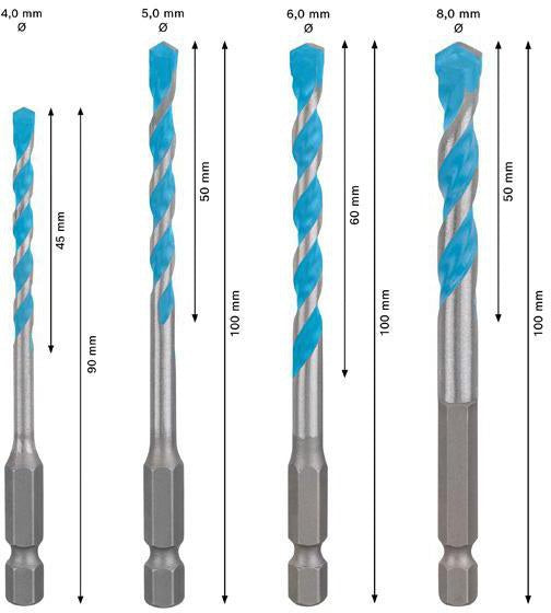 Bohrer-Set EXPERT HEX-9 Multi Construction Arbeitslänge 45/50/60/50 mm 4-teilig Ø 4/5/6/8 mm
