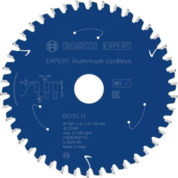 Kreissägeblatt Expert Aluminum AD 165 mm, 54 Zähne, HLTCG, Bohrung 20 mm, Schnittbreite 1,8 mm – BOSCH