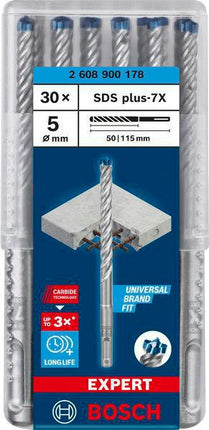 Bosch – Hammerbohrer Expert SDS-7X, Durchmesser 5 mm, Arbeitslänge 50 mm, Gesamtlänge 115 mm, SDS-plus, 30 Stück