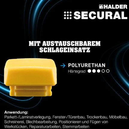 HALDER SECURAL Schonhammer, rückschlagfrei, mittelhart, PU gelb, 30x40mm, Länge 300mm