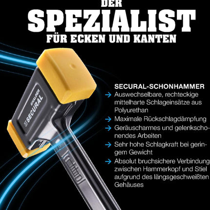 HALDER SECURAL Schonhammer, rückschlagfrei, mittelhart, PU gelb, 30x40mm, Länge 300mm