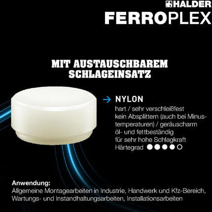 HALDER FERROPLEX Schon- und Schlosserhammer hart, Länge 290 mm, Kopf-Ø 30 mm