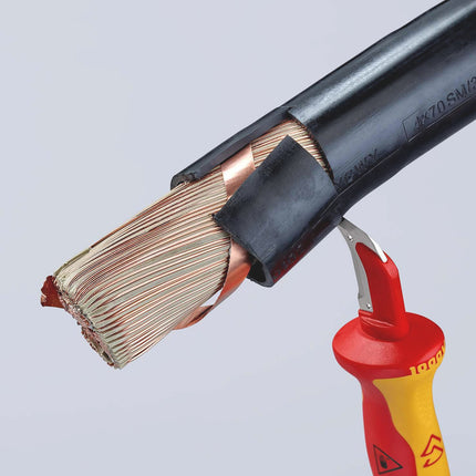 KNIPEX Abmantelungsmesser VDE 180 mm, Klingenlänge 38 mm, Mehrkomponentengriff – 68 g