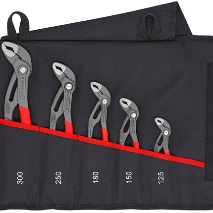 KNIPEX Cobra-Set 5-teilig in Rolltasche, grau atramentiert – 5-teiliges Zangenset, Selbstklemmend an Rohren und Muttern