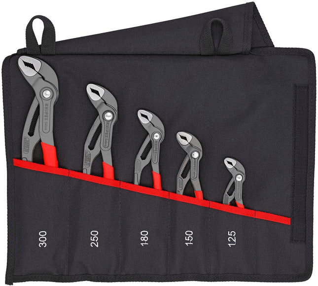 KNIPEX Cobra-Set 5-teilig in Rolltasche, grau atramentiert – 5-teiliges Zangenset, Selbstklemmend an Rohren und Muttern