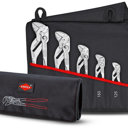 KNIPEX Zangenschlüssel-Set 5-teilig verchromt in Rolltasche – Griffe mit Kunststoffüberzug