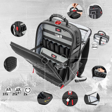 Werkzeugrucksack Modular X18, 350 x 250 x 500 mm, Nylongewebe, schwarz/rot – KNIPEX