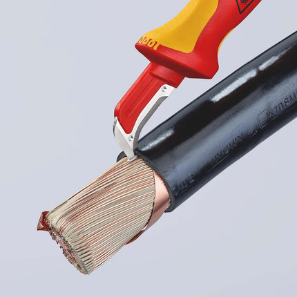 KNIPEX Abmantelungsmesser VDE 180 mm, Klingenlänge 38 mm, Mehrkomponentengriff – 68 g