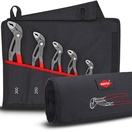 KNIPEX Cobra-Set 5-teilig in Rolltasche, grau atramentiert – 5-teiliges Zangenset, Selbstklemmend an Rohren und Muttern
