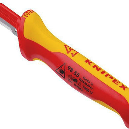 KNIPEX Abmantelungsmesser VDE 180 mm, Klingenlänge 38 mm, Mehrkomponentengriff – 68 g