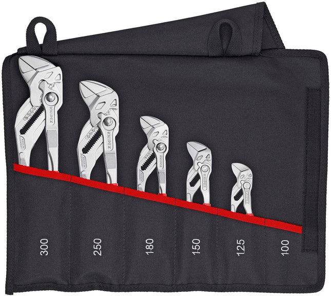 KNIPEX Zangenschlüssel-Set 5-teilig verchromt in Rolltasche – Griffe mit Kunststoffüberzug