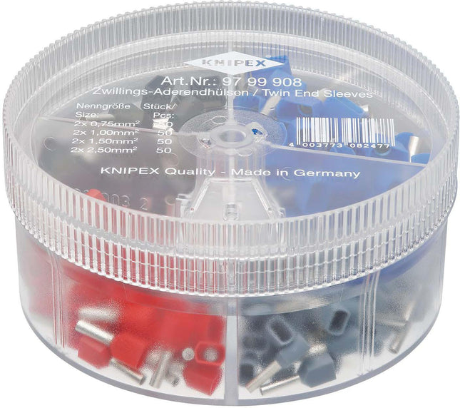 200-teilig KNIPEX Sortimentsbox mit Twin-Aderendhülsen 2x0,75-2x2,5 mm², Kunststoffbox