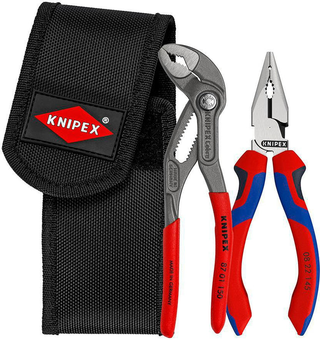 KNIPEX Zangensatz Minis 2-teilig Gürteltasche – Spitz-Kombizange Cobra Wasserpumpenzange – nur 395 g