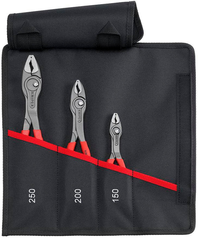 KNIPEX TwinGrip Greifzangen-Set 3-teilig in Rolltasche – Zangen schwarz atramentiert, Kopf poliert