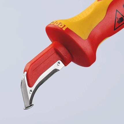 KNIPEX Abmantelungsmesser VDE 180 mm, Klingenlänge 38 mm, Mehrkomponentengriff – 68 g