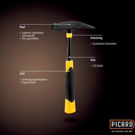Picard Latthammer 70080 DIN 7239, 600g, mit Magnet, geraut, Chrom-Molybdän-Rohr