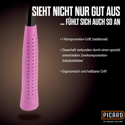 Picard Latthammer Pink Edition Nr. 626M, DIN 7239, Kopfgewicht 600 g, mit Magnet, Stahlrohrstiel, 320 mm