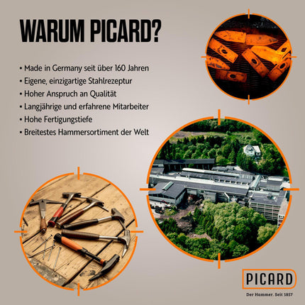 Picard Latthammer 70080 DIN 7239, 600g, mit Magnet, geraut, Chrom-Molybdän-Rohr