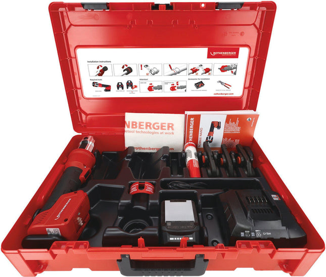 ROMAX NANO Hybrid-Pressmaschine 32 kN mit iJAW SV 15, 22, 28 mm und Akku – ROTHENBERGER