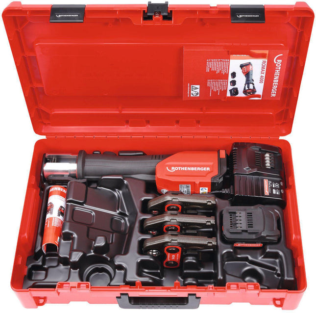 Rothenberger – ROMAX 4000 Basic Set Akku-Pressmaschine 18 V 4 Ah mit Pressbacken SV 15, 22, 28 mm