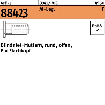Blindnietmutter R 88423 Flachkopf M10 /0,25-3,5 Aluminium 100 Stück